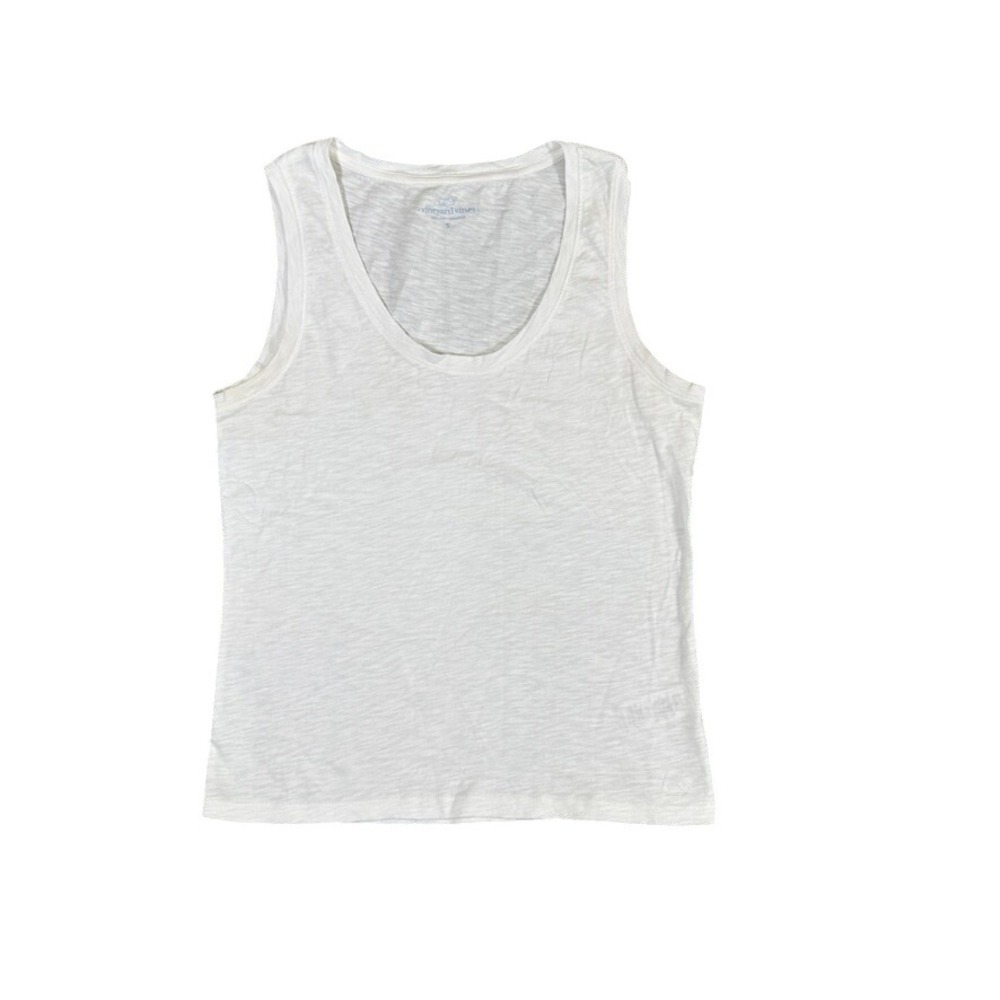 Vineyard Vines Womens White Slub Cotton Scoop Neck Tank Top Size S Tonal Whale